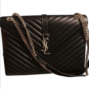 Yves Saint Laurent Black Quilted Leather Chain Shoulder Bag with Silver Hardware